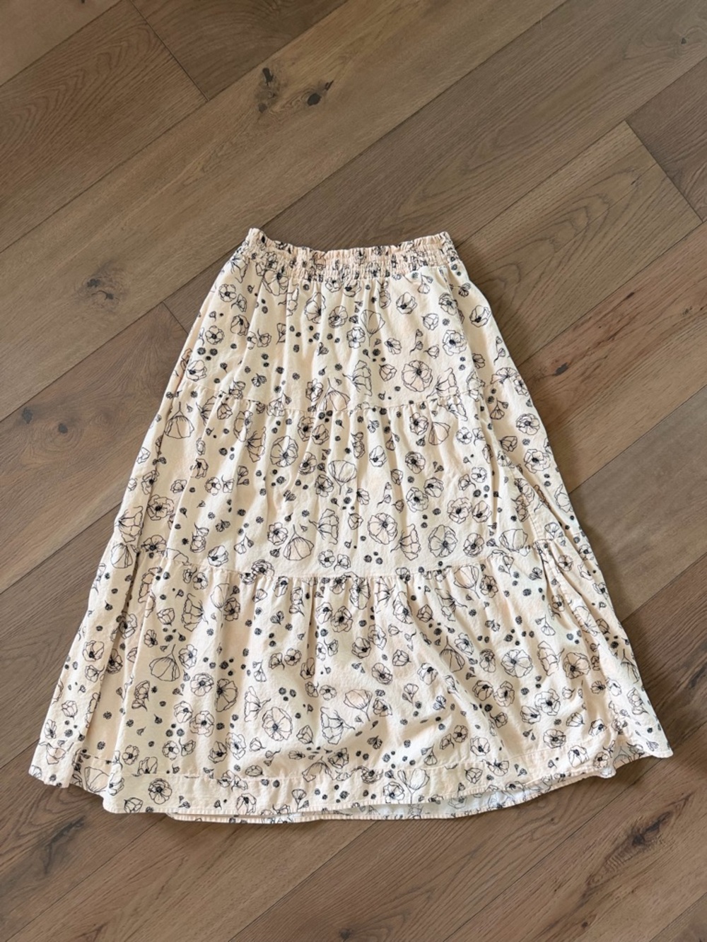 Universal Thread Pale Peach Maxi Tiered Cotton mix Skirt with Black Floral Print